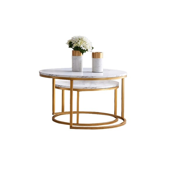 Modern Coffee Table Side Table，Gold Metal Frame with Marble Color Top