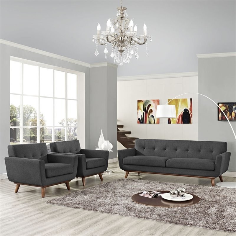 Engage Armchairs and Sofa Upholstered Fabric 3 Piece Set   Midcentury   Living Room Furniture Sets   by XOMART  Houzz