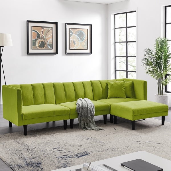 3-seater Sofa Reversible Sectional Sofa Furniture Sleeper Upholstered Chaise with Detachable Armrests and Velvet 2 Pillows