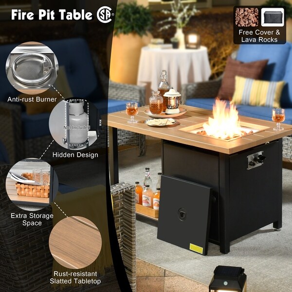 OVIOS 5piece Patio Wicker Conversation Set With Fire Table