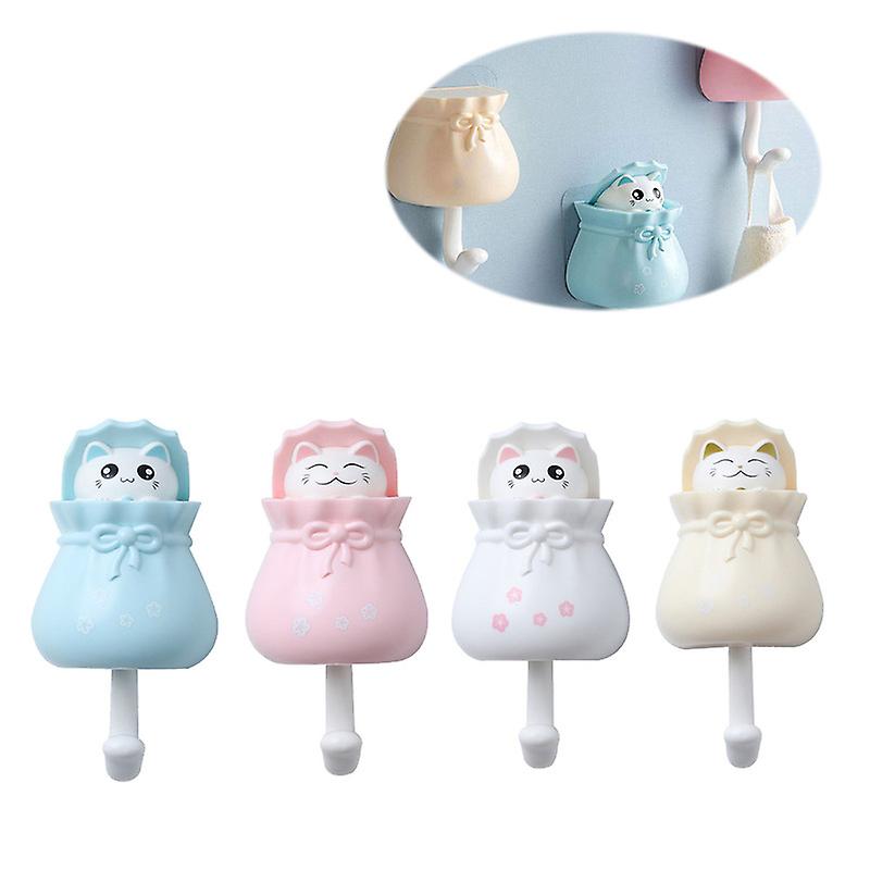 4Pcs Cute Cat Key Hook for Room Decor Wall Mounted Adhesive Coat Hook for Coat Scarf Hat Towel Key