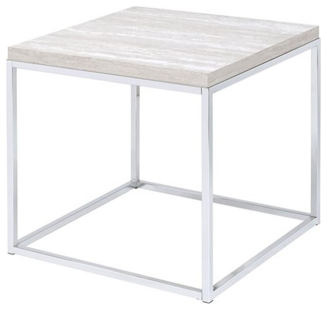 ACME Snyder Square Wooden End Table in Chrome and White   Contemporary   Side Tables And End Tables   by Homesquare  Houzz