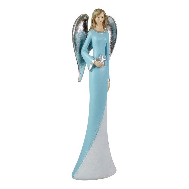 Blue And White Tabletop Angel Figurine Holding A Star