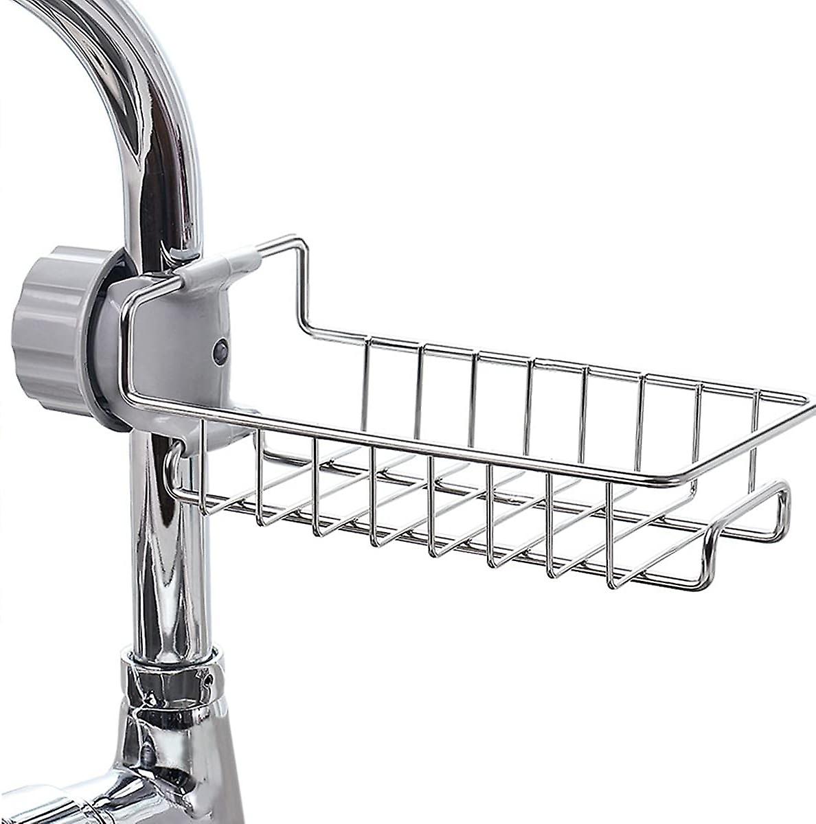 Kitchen Faucet Rack Sponge Holder Sink Caddy Organizer Hanging Caddy Drainer Rack Stainless Steel Storage Rack For Sponge，soap， Brush，towel Bathroom S