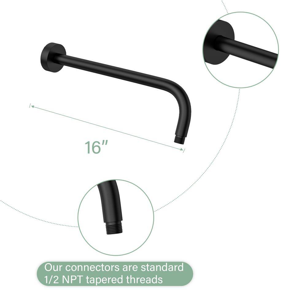 Logmey 16 in. L-Shape Shower Arm Extension in Black for Rainfall Shower Head (1-Pack) LM14807MSB