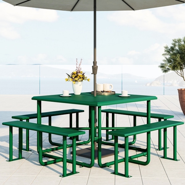 Outdoor 46'' Square Top Picnic Table with Umbrella Hole