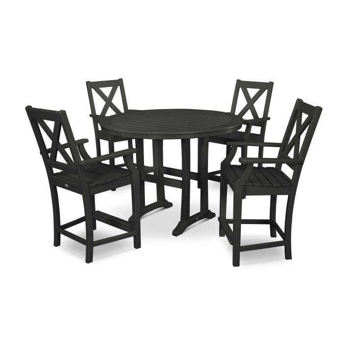 Polywood Braxton 5-Piece Nautical Trestle Arm Chair Counter Set PWS511-1