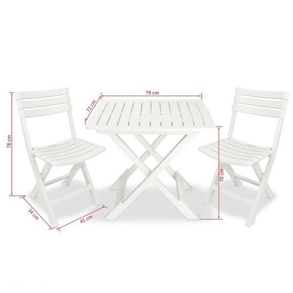 3 Piece Folding Bistro Set Plastic White - Overstock - 35108075