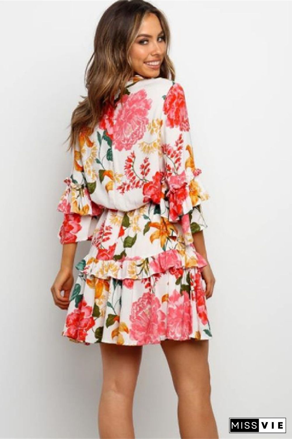 KarliDress Flounce Lace-Up Floral Print Mini Dress P12546