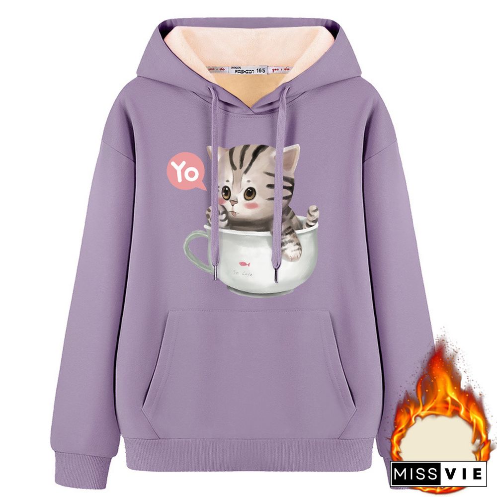 Kitty Cup Print Hoodie