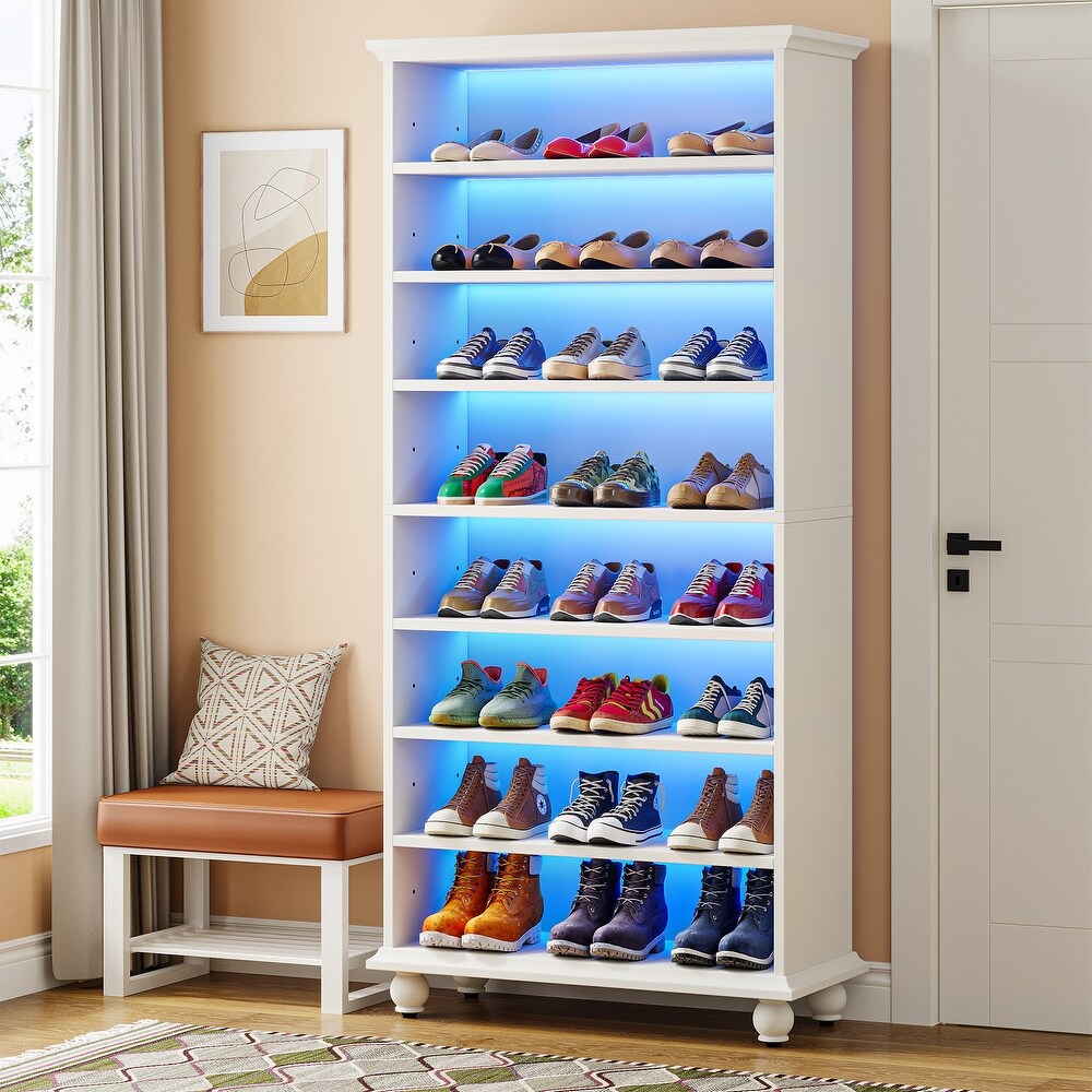 Narrow Tall Shoe Storage Cabinet with LED Lighting for Entryway Bedroom   9 Tier