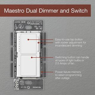 Lutron Maestro Dual Dimmer and Switch For Incandescent Bulbs Only 300-WattSingle-Pole Palladium (MA-L3S25-PD) MA-L3S25-PD