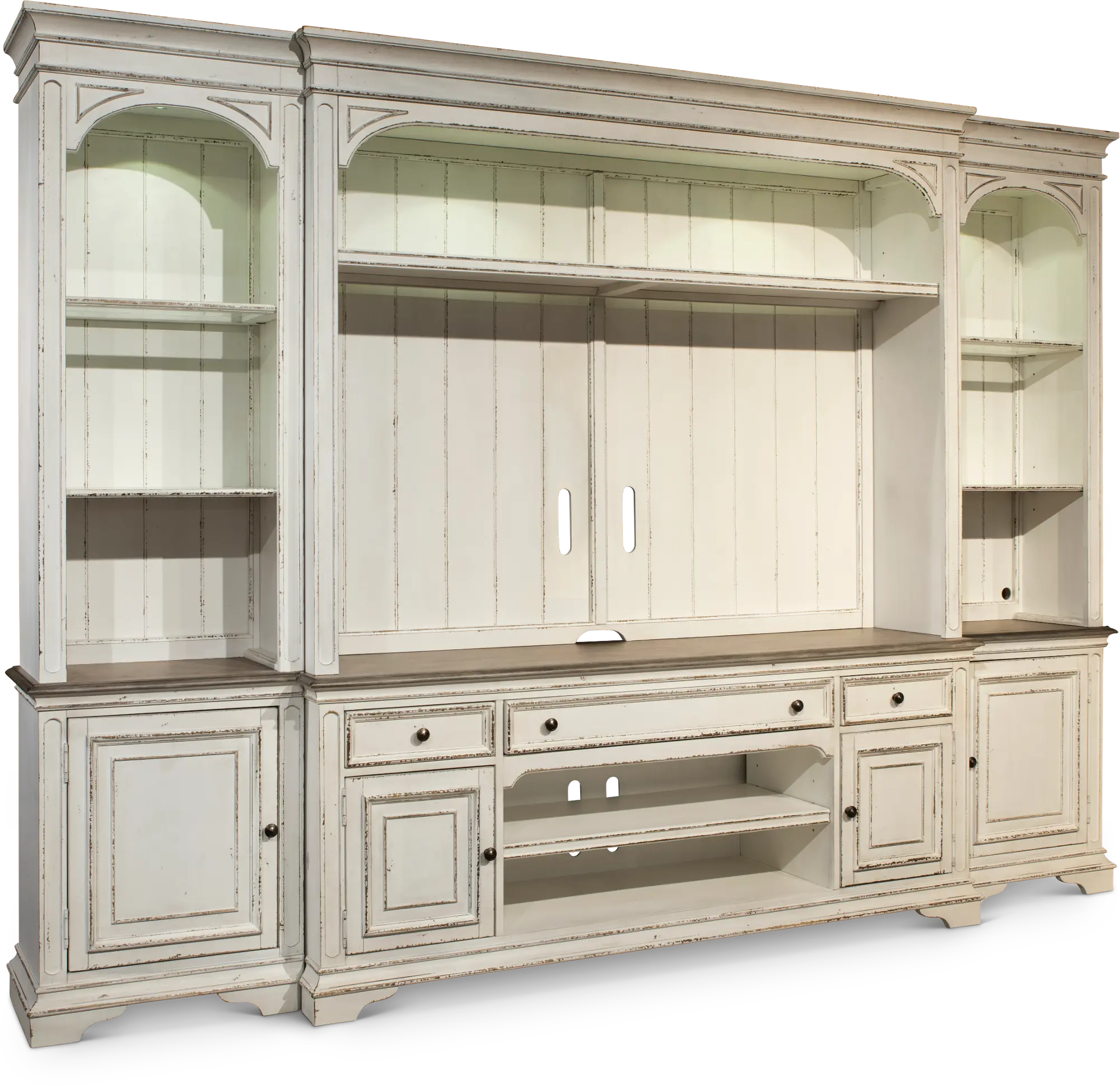 Magnolia Manor Antique White 4 Piece Entertainment Center