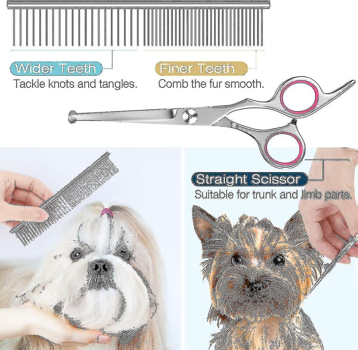 Dog Grooming Scissors， 5 Piece Titanium Coated Stainless Steel Pet Grooming Tool Set