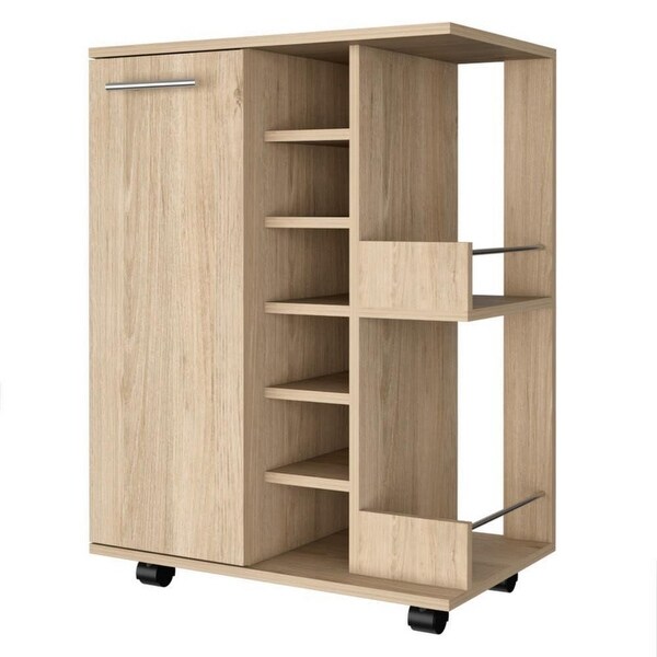 28 Inch Modern Bar Cabinet， 6 Compartments， Laminate Finish， Oak Brown - 15L x 24W x 28H， in inches