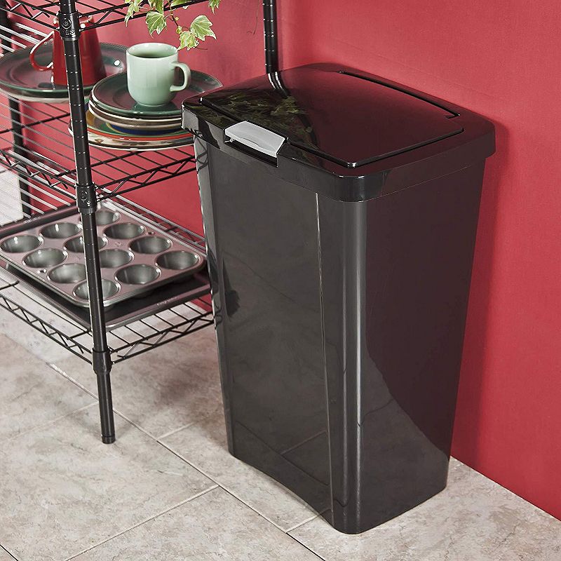 Sterilite 13 Gallon TouchTop Wastebasket with Titanium Latch， Black (4 Pack)