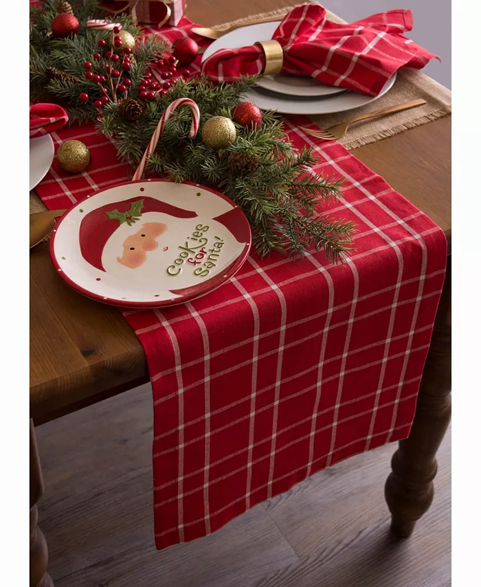 Design Imports Holly Berry Plaid Table Runner