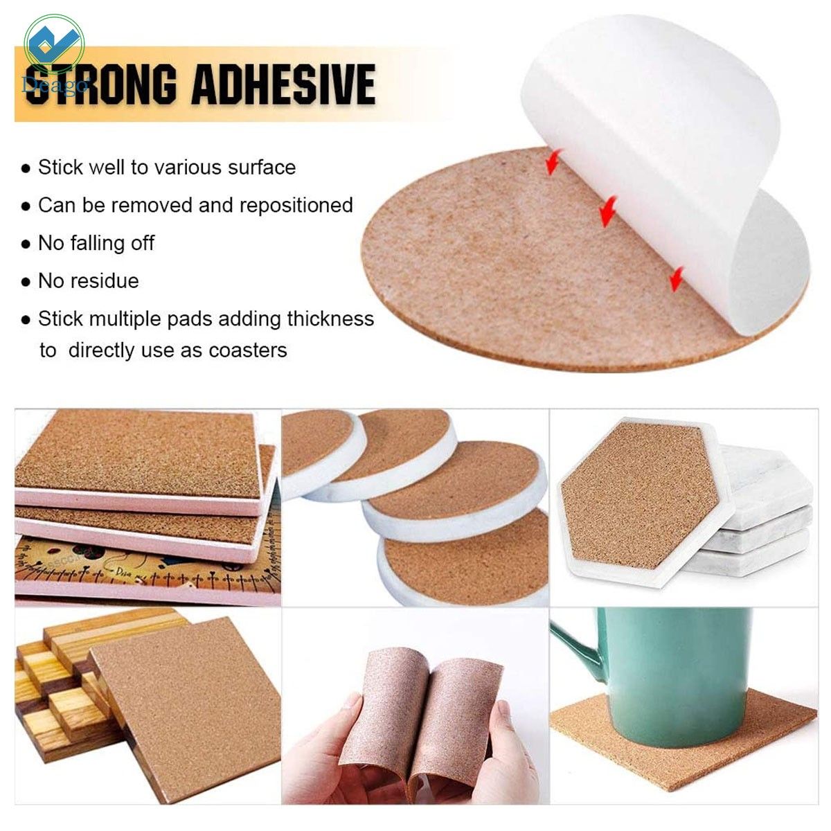 Deago 50 Pack Self-Adhesive Cork Squares 4 x 4 Inch Cork Tiles Board Mini Backing Sheets for Coasters and DIY Crafts