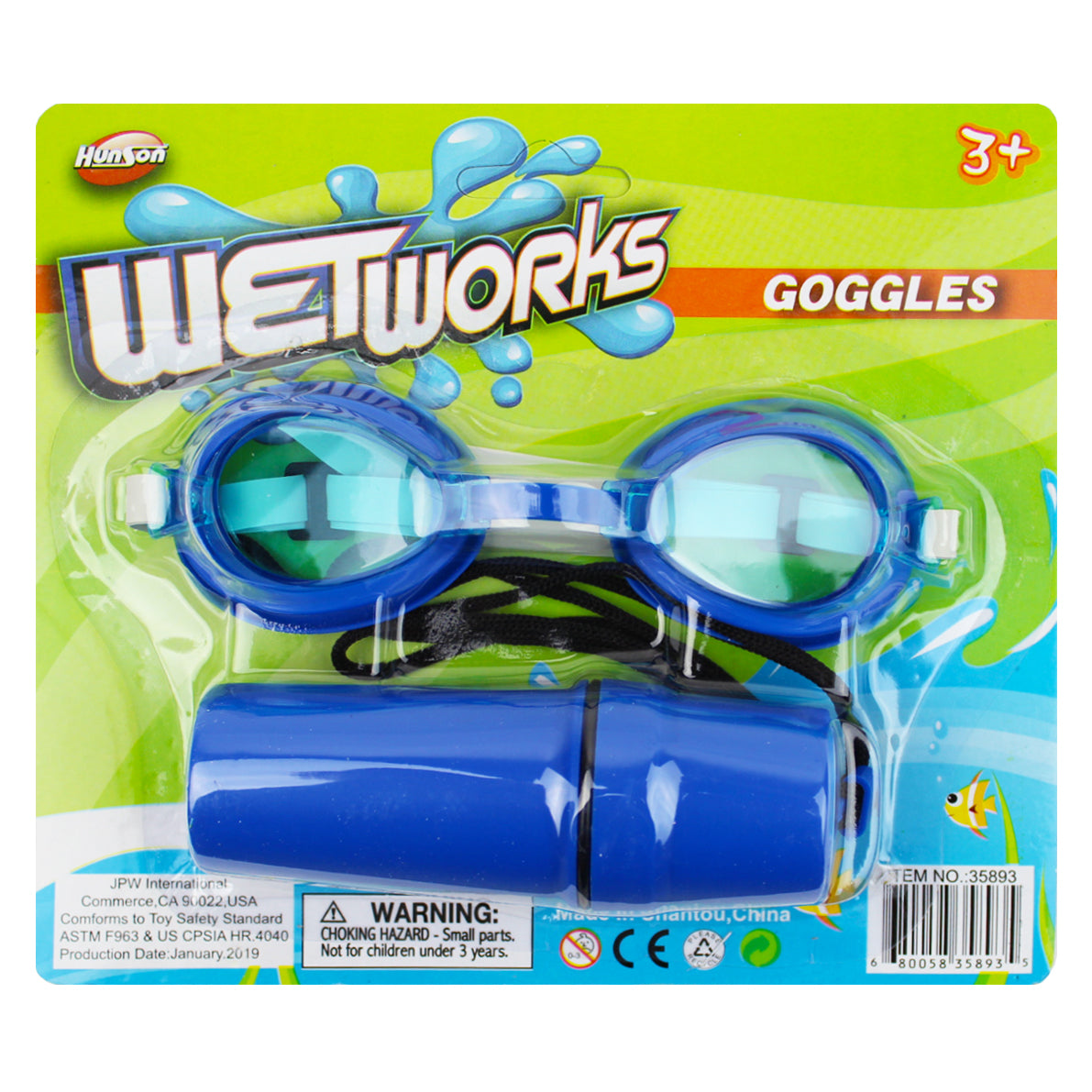 HunSon WetWorks Swimmer Swim Goggles w Case for Kids 3+ Blue