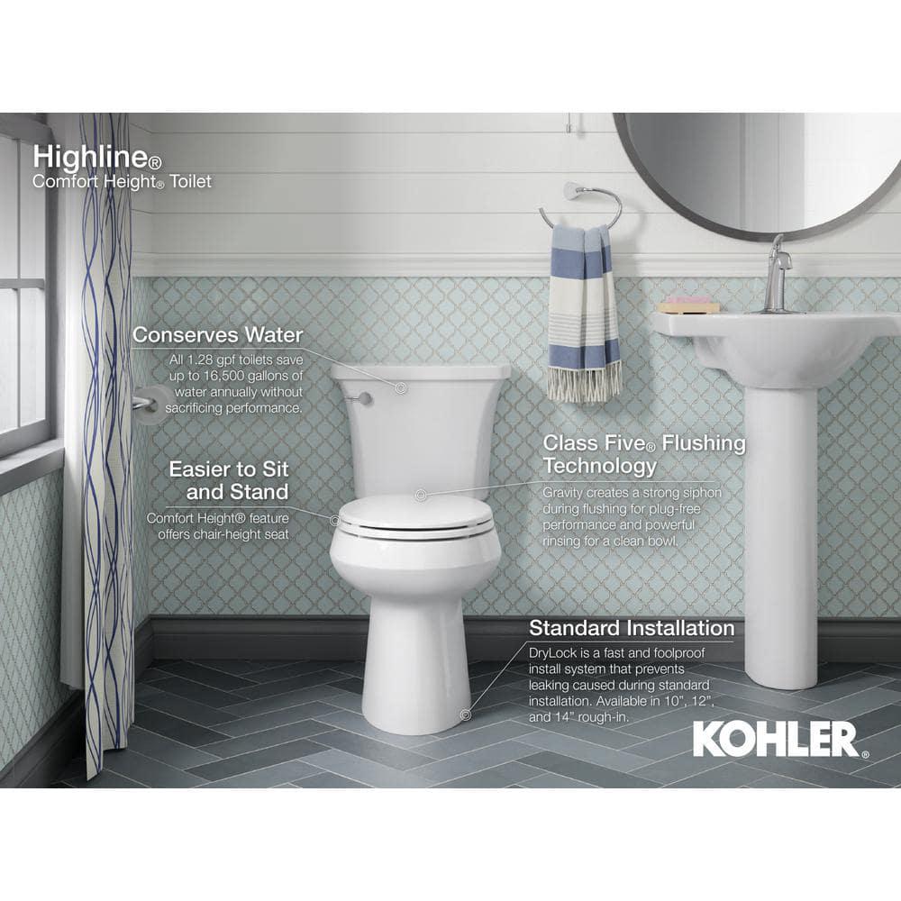 KOHLER Highline Comfort Height 2piece 128 GPF Single Flush Elongated Toilet in White Seat Not Included