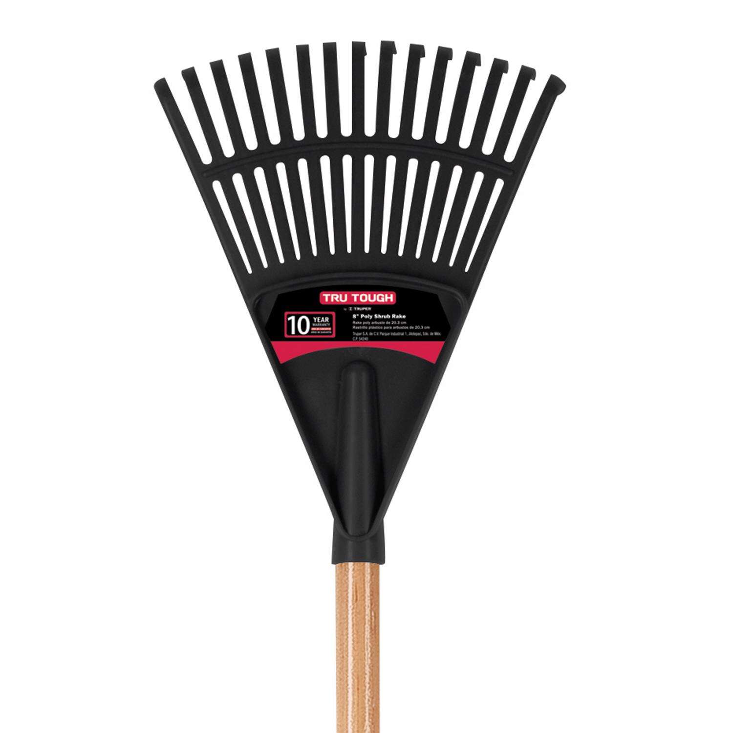 Truper Tru-Tough 54.5 in. 15 Tine Poly Shrub Rake Wood Handle