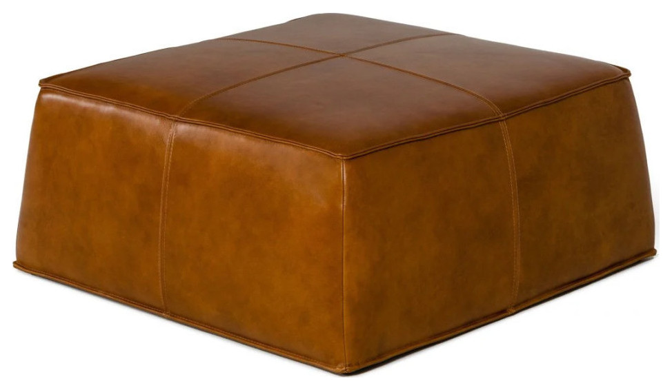 Maye Modern Camel Leather Square Ottoman   Contemporary   Footstools And Ottomans   by Rustic Home Furniture Deco  Houzz