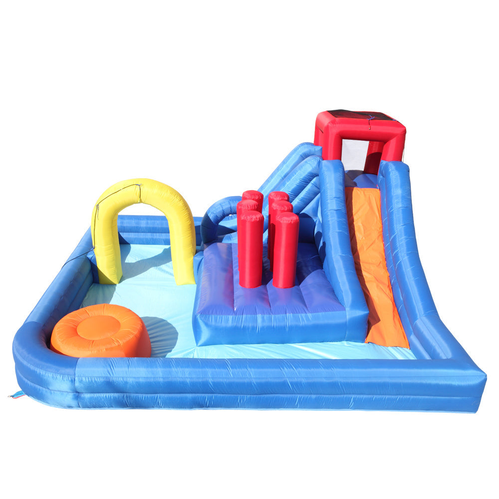 Summer Large Kids Inflatable Bounce House, Bouncy Castle, River Field, Climbing Wall, Water Cannon and Hose + 110V-120V 680W US Standard Bouncy Castle Blower