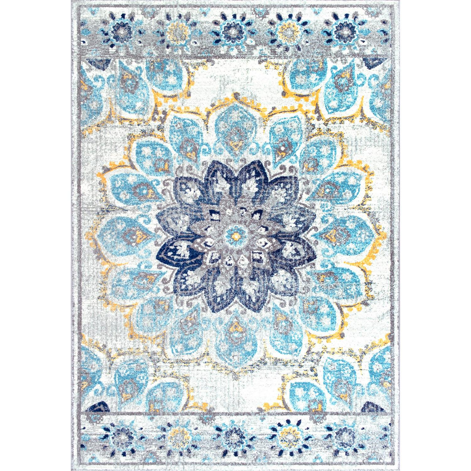 nuLOOM Kiyoko Vintage Floral Area Rug， 6and#8242; 7 x 9and#8242;， Blue