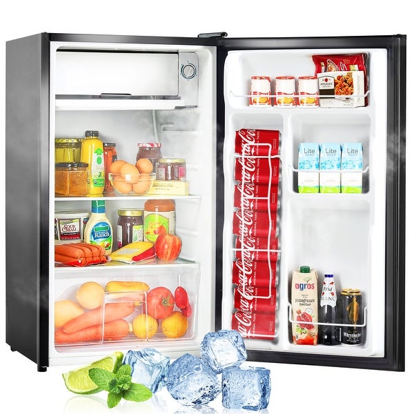 3.2 Cu.ft Mini Fridge with Reversible Door， Refrigerator with Freezer - 18.5''(L) x 17.32''(W) x 32.48''(H)