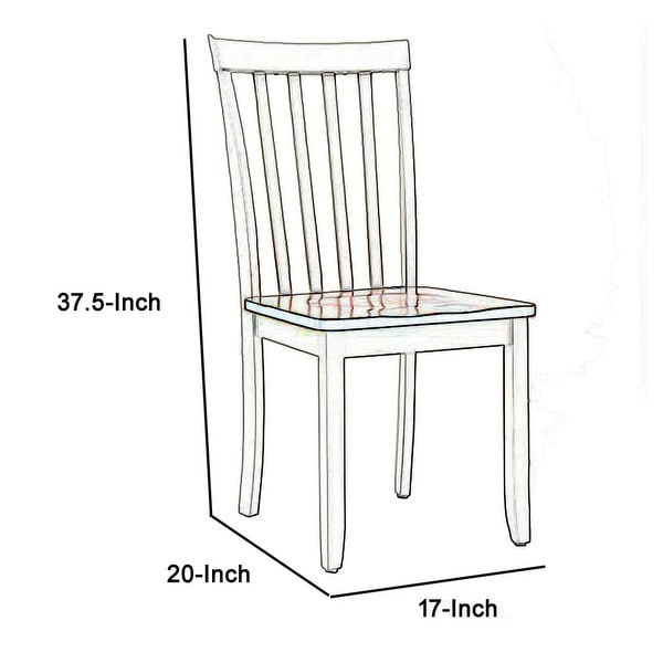 Wooden Seat Dining Chair with Slatted Backrest， Set of 2， Brown and White - 20 H x 37.5 W x 17 L Inches