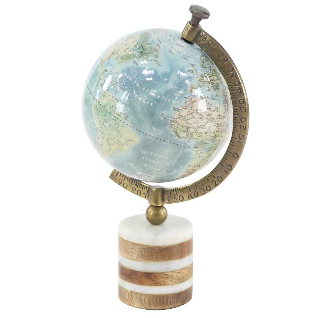 X 9 quot Geographic Globe With Wood And Marble Base Blue green Olivia amp May