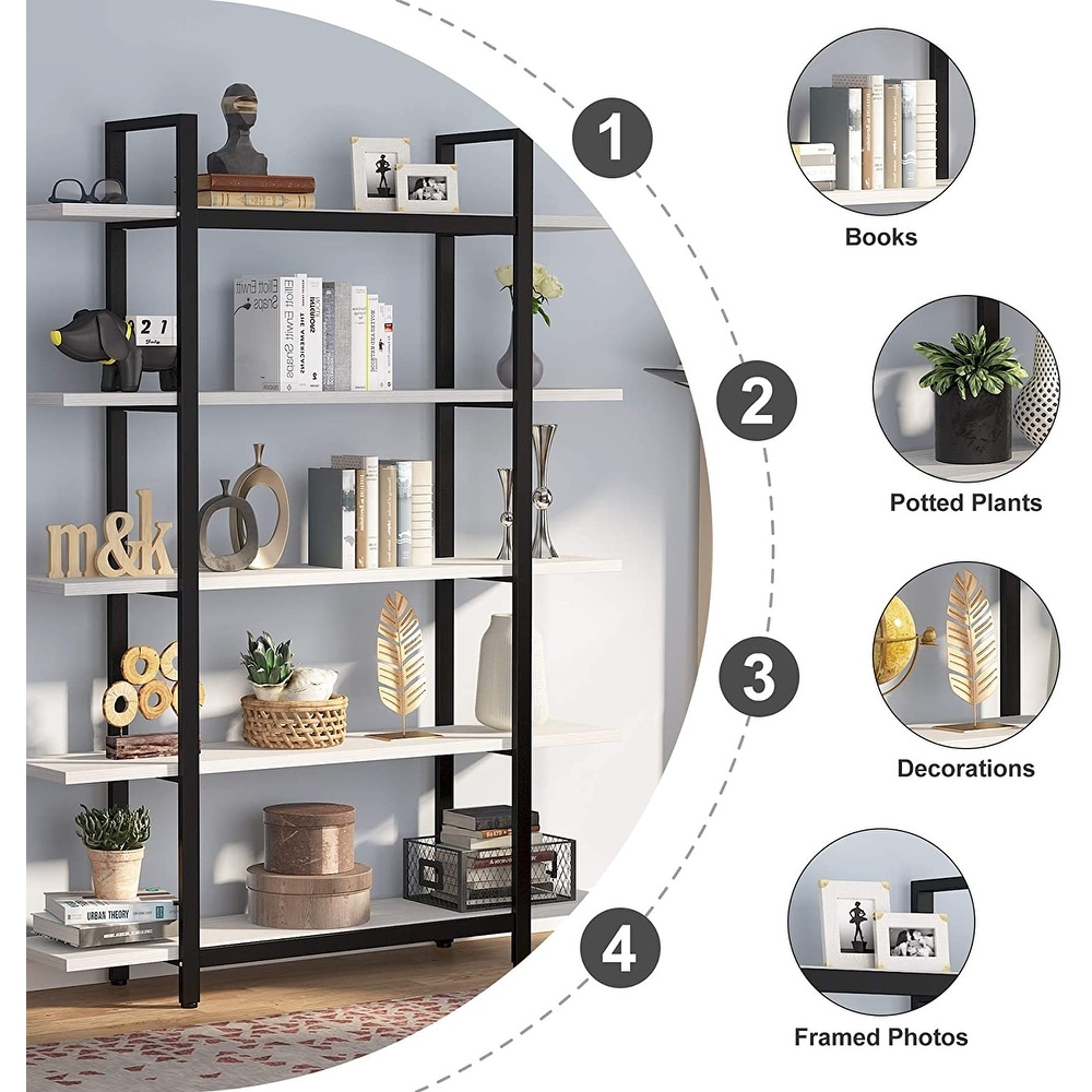 Tribesigns 5 Tier Industrial Large Open Bookcase Bookshelf