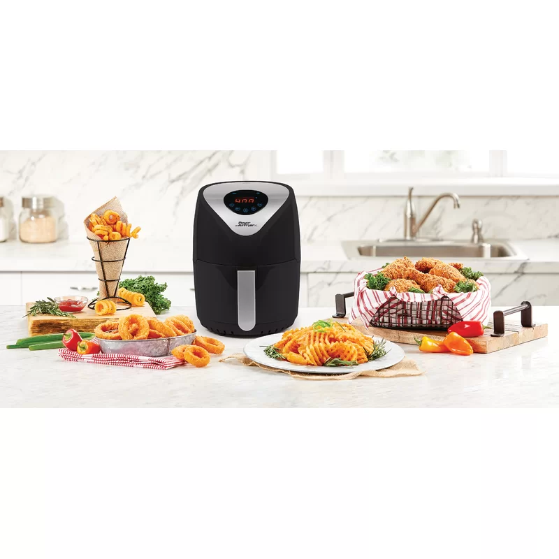 Power Air Fryer XL 3.4 QT Black - Turbo Cyclonic Airfryer With Rapid Air Technology For Less or No Oil.