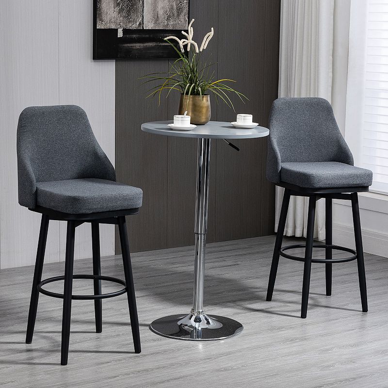 HOMCOM Extra Tall Bar Stools Set of 2， Modern 360▲ Swivel Barstools， Dining Room Chairs with Steel Legs and Footrest， Dark Grey