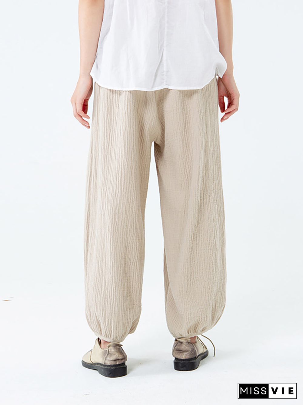 Plus Size Cotton Linen Pocket Pants