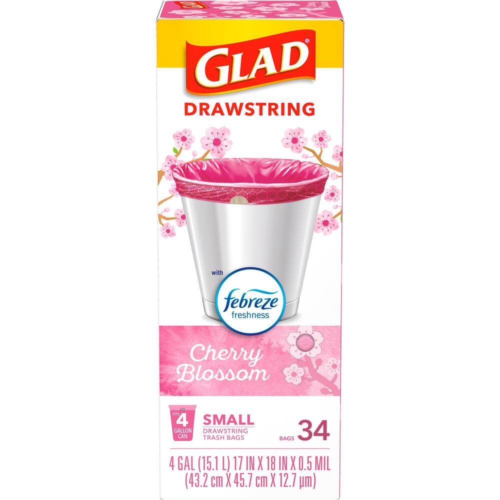 Glad 4 Gal. Cherry Blossom Drawstring OS Trash Bags (34-Count) 1258779274