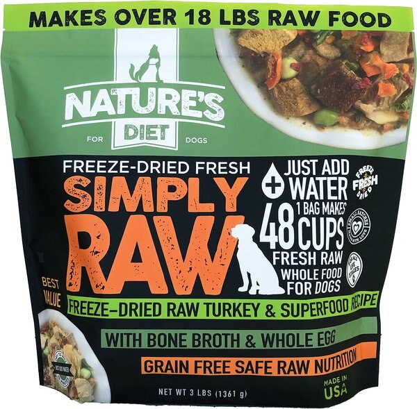 Nature's Diet Fresh Turkey Simply Raw Freeze-Dried Dog Food， 3-lb bag