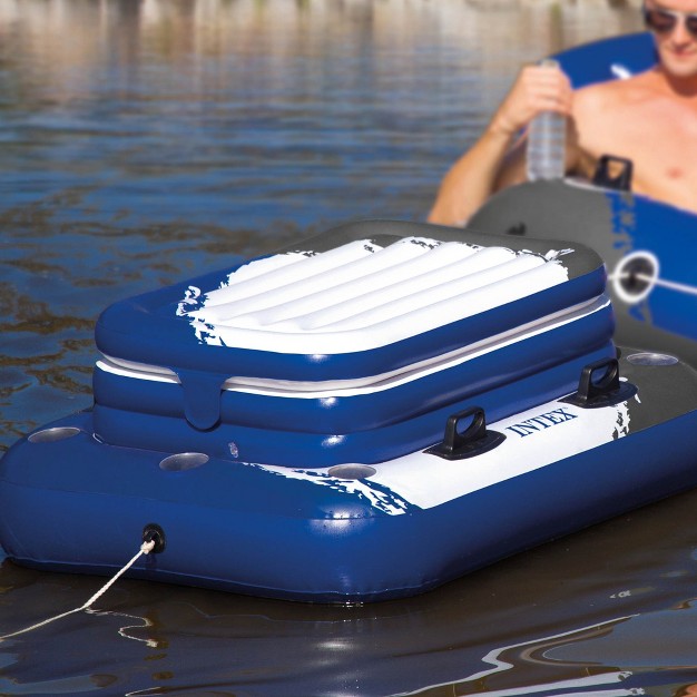 Intex 58821ep Inflatable Mega Chill Ii 72 Can Beverage Cooler Float With Lid And 6 Cupholders For Pool And Lake Floating Black White And Blue