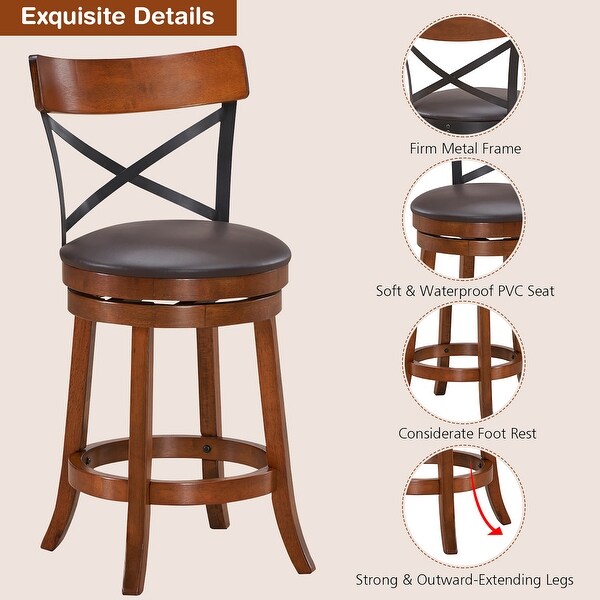 2/4 pcs Bar Stools Swivel 25'' Dining Bar Chairs with Rubber Wood Legs