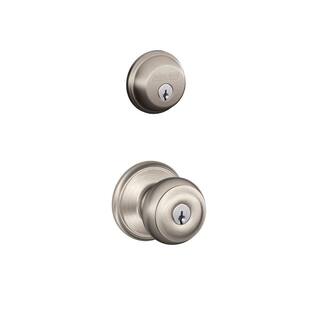 Schlage Georgian Satin Nickel Single Cylinder Deadbolt and Keyed Entry Door Knob Combo Pack FB50N V GEO 619