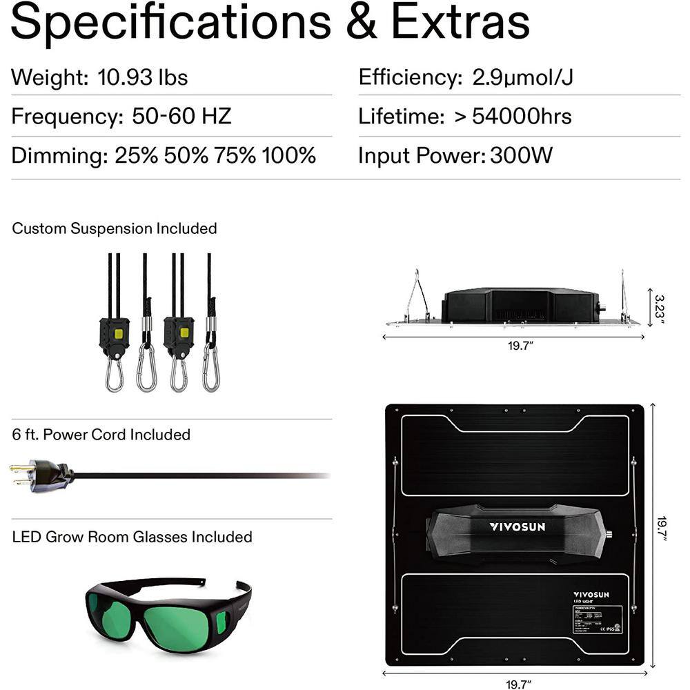 VIVOSUN 300-Watt LED Grow Light with  LM301 Diodes and Daisy Chain Driver Warm White X0032PWMOX