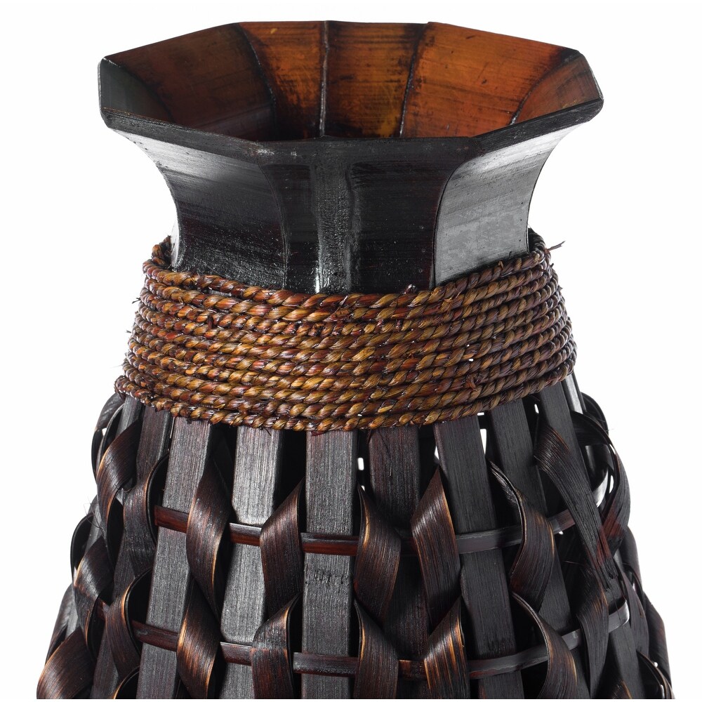 Tall Bamboo Floor Standing Vase with Wicker Woven Design 39 Inch High