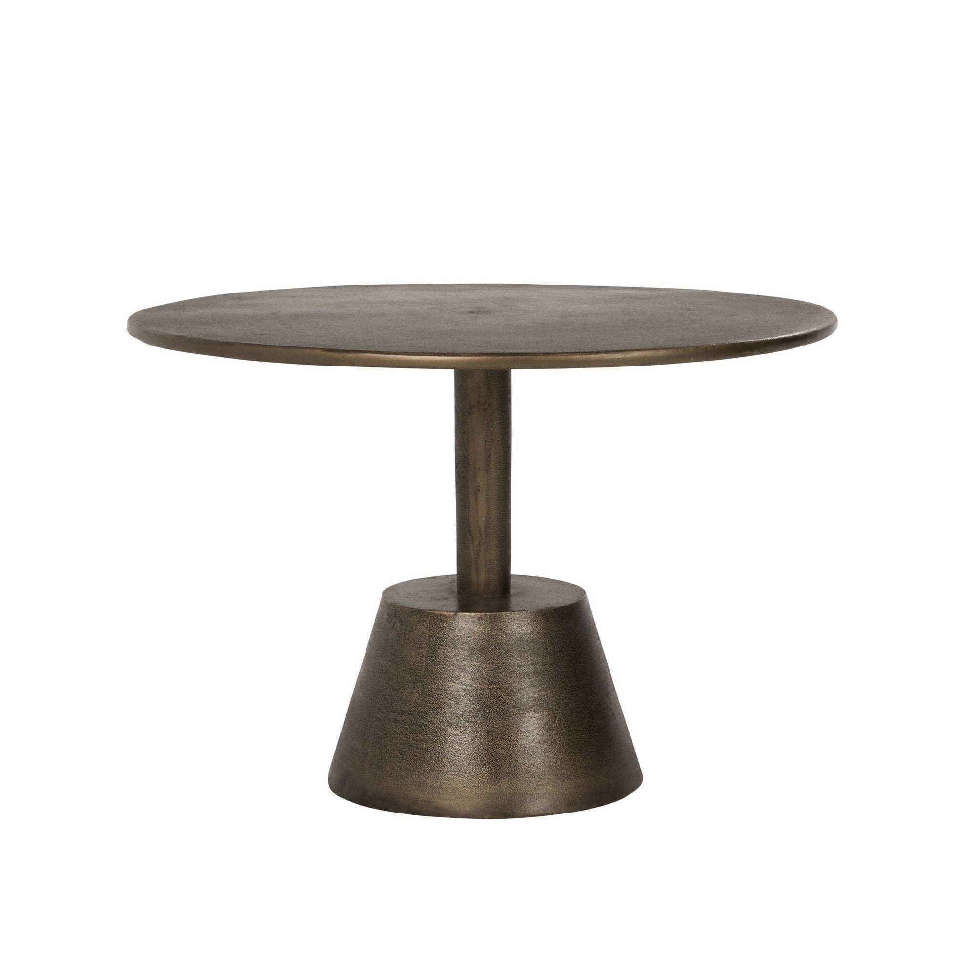 Ley 28 Inch Aluminum Side End Table， Round Top， Pedestal Base， Bronze