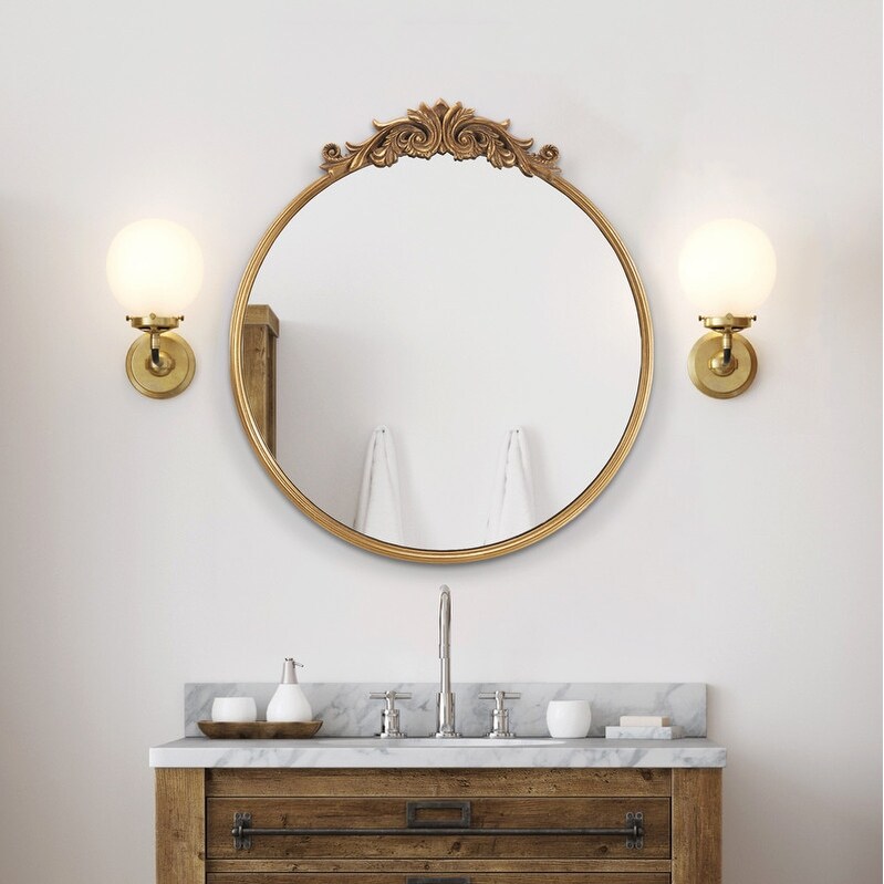 Magnifique Clairvaux Antique Round Metal Wall Mirror   28 in. x 29 in.