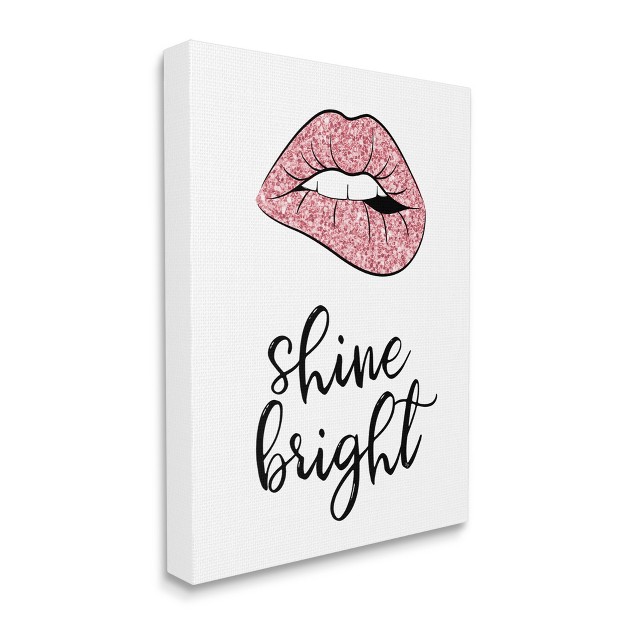 Stupell Industries Shine Bright Pink Glam Lips Gallery Wrapped Canvas Wall Art