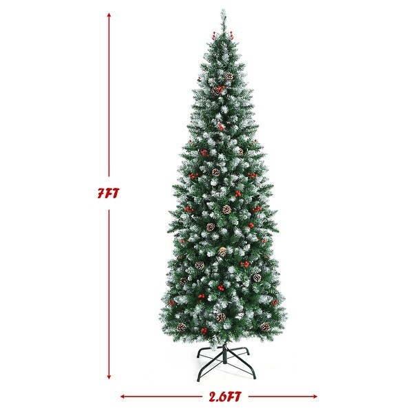 Gymax 5/6/7 FT Prelit Hinged Christmas Tree Artificial Pencil Xmas