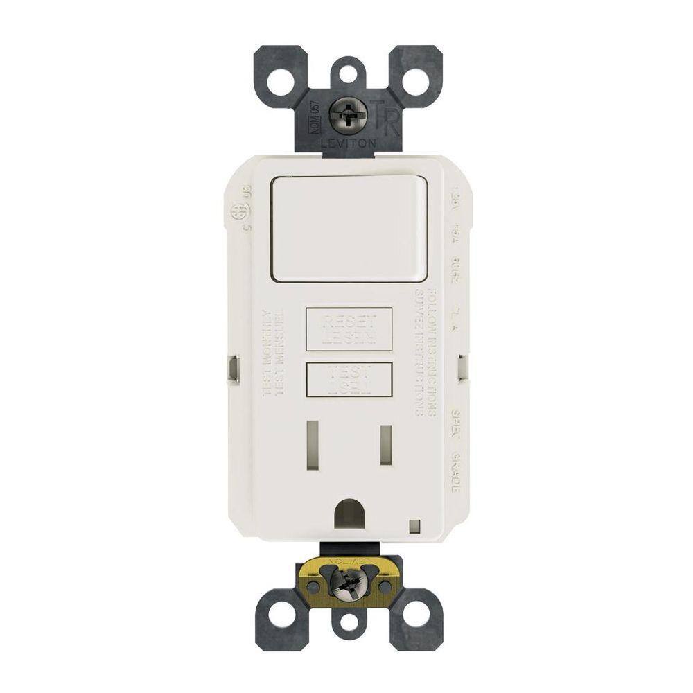 Leviton 15 Amp 125-Volt Combo Self-Test Tamper-Resistant GFCI Outlet and Switch White R92-GFSW1-0KW