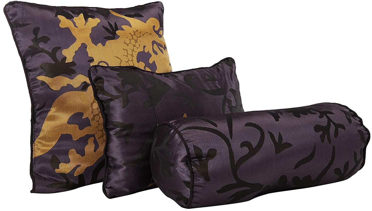 Chezmoi Collection 7-Piece Palace Dragon Black Gold Red Jacquard Comforter Set， California King