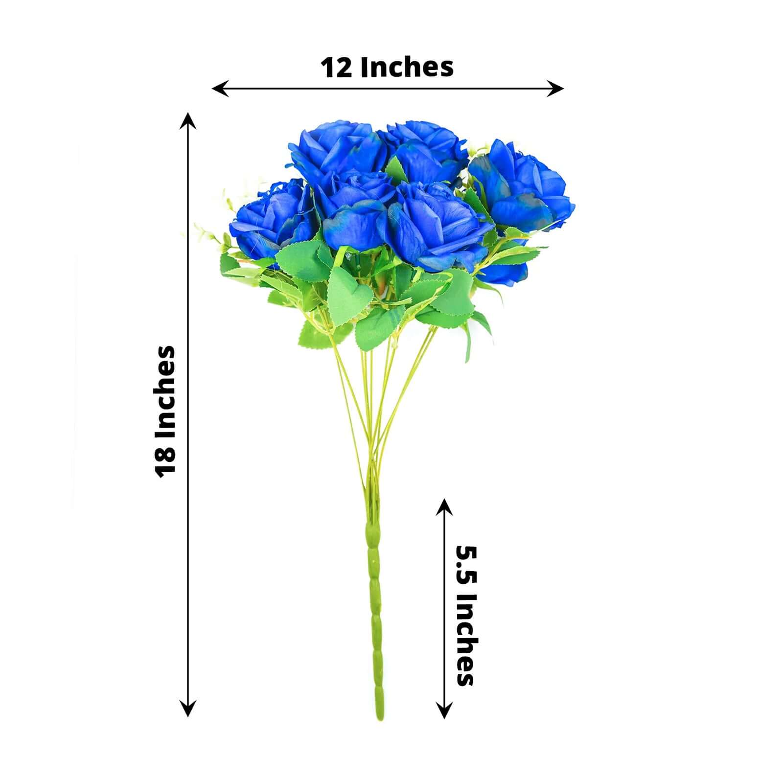 2 Bushes Royal Blue Artificial Silk Rose Flower Arrangements, Real Touch Long Stem Flower Bouquet 18