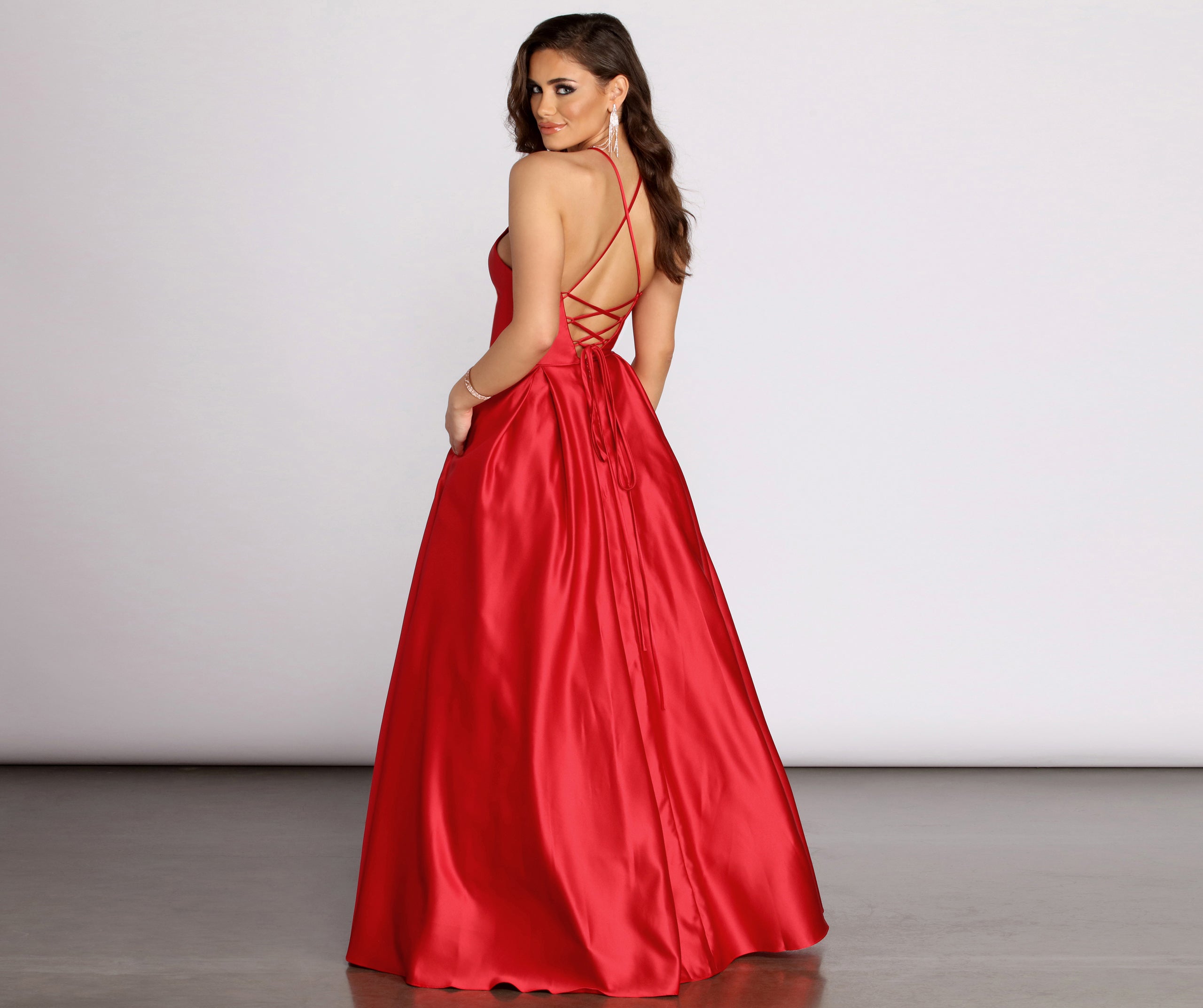 Kendall Satin Lace Up Back Ball Gown